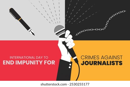 International Day to End Impunity for Crimes against Journalists. Creative Vector illustration for World Press Freedom Day concept. Reporter
