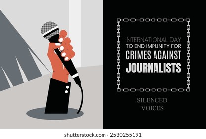 Dia Internacional para Acabar com a Impunidade por Crimes contra Jornalistas. Ilustração Creative Vetor para o conceito do Dia Mundial da Liberdade de Imprensa. Repórter