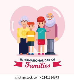 International Day Of Families 15 May, family love heart old grandparents kids illustration design vector