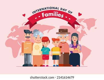 International Day Of Families 15 May smiling family people background flat design vector greeting