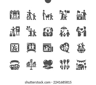 International Day of Families 15 May. Cupcakes, balloons and celebration. Calendar. Married couple. Mom with baby. Vector Solid Icons. Simple Pictogram