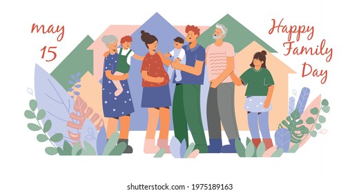 International day of families card with composition of ornate text and family member characters all together vector illustration