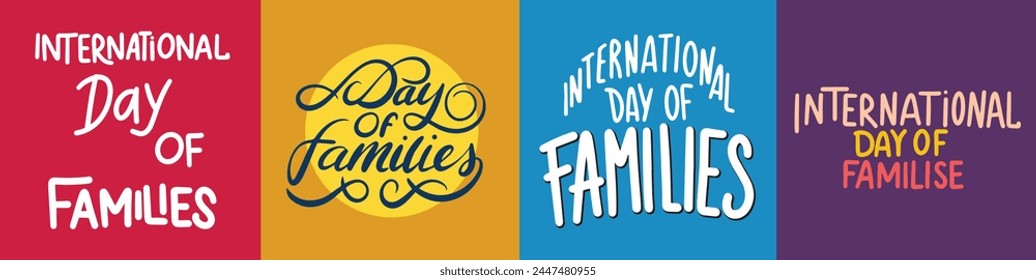 International Day of Families collection of text banner. Hand drawn vector art.