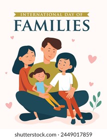 Día Internacional de la Familia. Ilustración vectorial de una pareja feliz con sus lindos hijos.