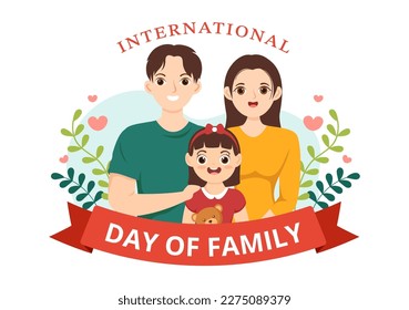 International Day of Family Illustration with Kids, Father and Mother for Web Banner or Landing Page in Flat Cartoon Hand Drawn Templates