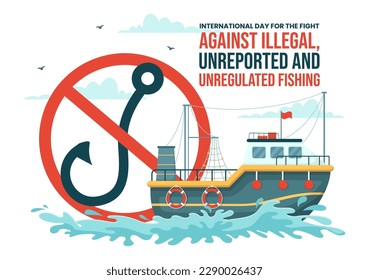 International Day for the Fight Against Illegal, Unreported and Unregulated Fishing Vector Illustration with Rod Fish in Flat Hand Drawn Templates