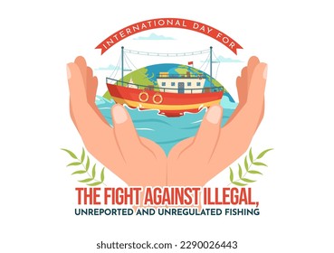 International Day for the Fight Against Illegal, Unreported and Unregulated Fishing Vector Illustration with Rod Fish in Flat Hand Drawn Templates