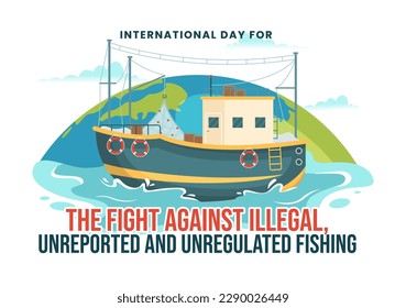 International Day for the Fight Against Illegal, Unreported and Unregulated Fishing Vector Illustration with Rod Fish in Flat Hand Drawn Templates