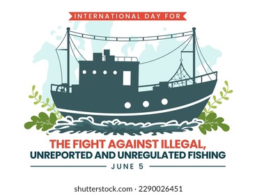 International Day for the Fight Against Illegal, Unreported and Unregulated Fishing Vector Illustration with Rod Fish in Flat Hand Drawn Templates