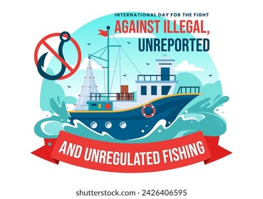 International Day for the Fight Against Illegal, Unreported and Unregulated Fishing Vector Illustration with Rod Fish in Flat Cartoon Background