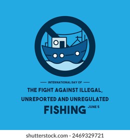 International Day of The Fight Against Illegal Unreported and Unregulated Fishing. June 5. Blue background. Flat design vector. Eps 10.