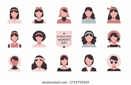 International Women’s Day Flat Vector Illustration of Diverse Women Avatars