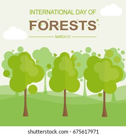 International Day of Forests, 21 March. Go green forest trees conceptual illustration vector.
