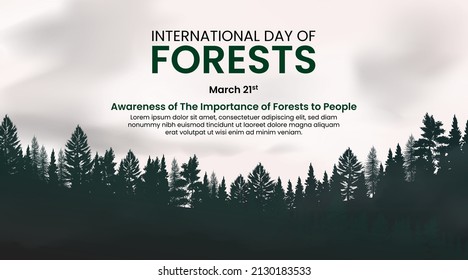 International day of forests background design with cloudy sky and fog in the forest