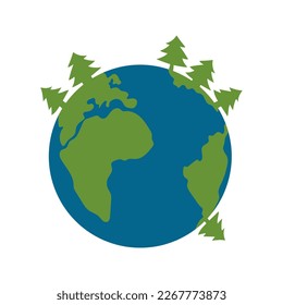 International Day of Forests. An environmental problem. Climate change, world pollution. Earth Day natural concept, forest day. Earth Day vector illustration. Earth Planet with green trees. 