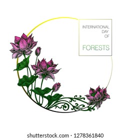 International Day Of Forests, Hand Drawn Lotus Flower, Isolated Vector