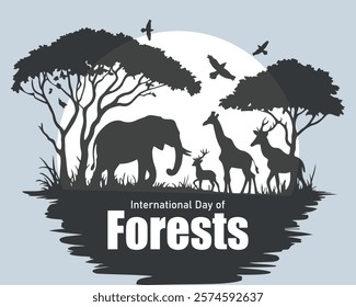  International Day of Forests. March 21. Vector illustration. Holiday poster, banner, card, postcard, poster, background design.