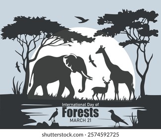  International Day of Forests. March 21. Vector illustration. Holiday poster, banner, card, postcard, poster, background design.