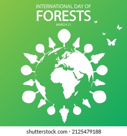 International Day of Forests planet with forest around, vector art illustration.
