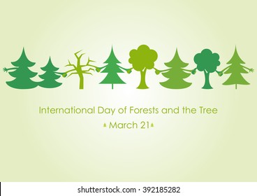 International Day of Forests and the Tree. Trees holding hands. Vector illustration for International Day of Forests and the Tree. Vector illustration environment. Environmental vector background