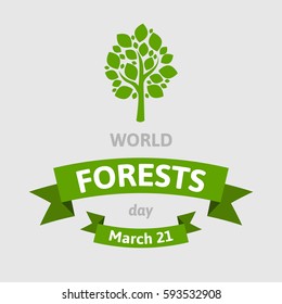 International Day of Forests. Vector illustration greeting card with tree. Flat style design of isolated tree on gray