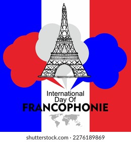 International Day Of Francophonie, eiffel tower with map