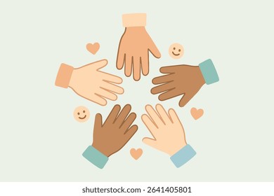international day of friendship, friendship day, diverse hands, unity symbol, hands in circle, multicultural hands, love and peace, global friendship, heart icon, flat vector, white background, human 
