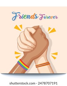 International Day of Friendship, Template for background, banner, card, poster with text inscription,Vector EPS10 illustration.Happy Friendship Day, two pairs of hands in love tenderly hold together.