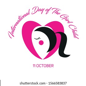 International Day of the Girl Child, 11 October. Girl kid's imagination eyes closed. Children's day. Girl child school or clothes shop logo. 