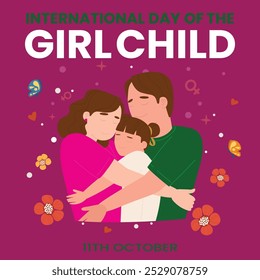 International day of the Girl Child. 11th October Girl Child day celebration banner with a girl character having LONG hairs. The day is celebrated to recognize gender equality.