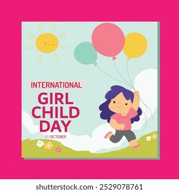 International day of the Girl Child. 11th October Girl Child day celebration banner with a girl character having LONG hairs. The day is celebrated to recognize gender equality.