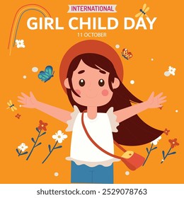 International day of the Girl Child. 11th October Girl Child day celebration banner with a girl character having LONG hairs. The day is celebrated to recognize gender equality.