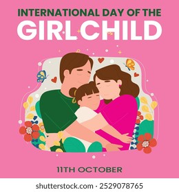 International day of the Girl Child. 11th October Girl Child day celebration banner with a girl character having LONG hairs. The day is celebrated to recognize gender equality.