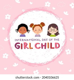 International Day of the girl child background with three little girls on pink background.