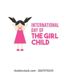 International Day of the Girl Child. The girl character laughs happily while raising her hand up. Girl character. Flat design vector illustration isolated on white background.