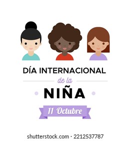 International Day of the Girl Child in Spanish. Dia internacional de la niña. Vector illustration, flat design