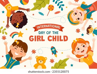 International Day of the Girl Child Vector Illustration with Little Girls for Awareness and Human Rights in Flat Kids Cartoon Background Templates