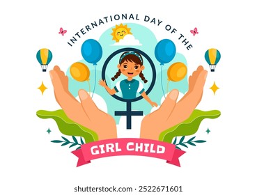 Dia Internacional das Meninas Ilustração Vetor Infantil com Meninas Pequenas para Aumentar a Consciência dos Direitos Humanos em um Plano de Fundo de Desenhos Animados Estilo Bonito