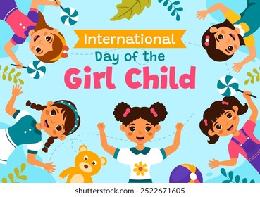 International Day of the Girl Child Vector Illustration with Little Girls to Raise Awareness of Human Rights in a Cute Flat Style Cartoon Background