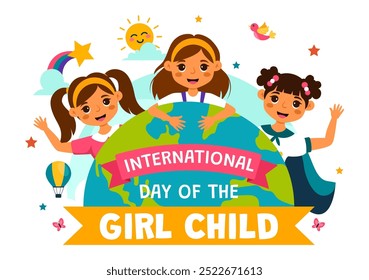 International Day of the Girl Child Vector Illustration with Little Girls to Raise Awareness of Human Rights in a Cute Flat Style Cartoon Background