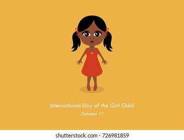 International Day of the Girl Child vector. Little girl cartoon character. Black child vector. Important day