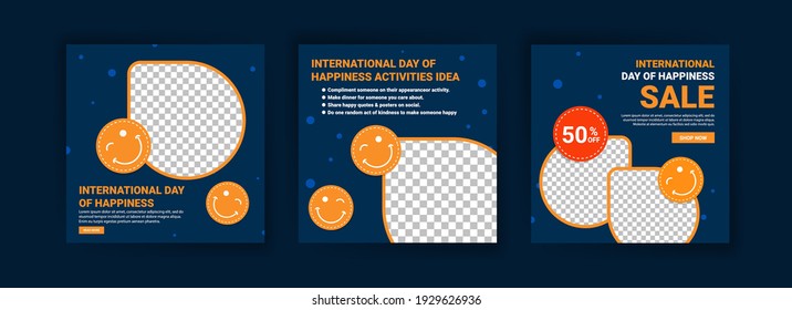 International Day Of Happiness. Collection of social media post templates for International Day of Happiness.