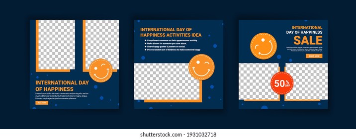 International Day Of Happiness. Collection of social media post templates for International Day of Happiness.