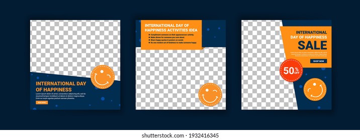 International Day Of Happiness. Collection of social media post templates for International Day of Happiness.