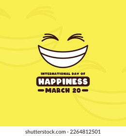 International Day of Happiness design vector. March 20. Flat design vector. Happy face. Silhouette. Yellow background. Poster, banner, card, background. Eps 10.