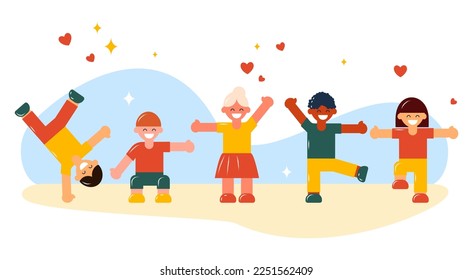 International Day of Happiness. Happy children. International friendship day