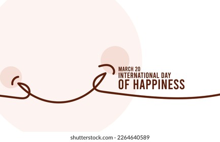 International Day of Happiness. Line. Minimalist design vector. March 20. Poster, banner, card, background. Eps 10.