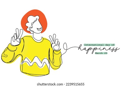 International day of happiness observed every year on march 20th. Ensure happiness and work on your growth. Positive psychology concept art. Line art vector. Spread positivity. Quote ideas.