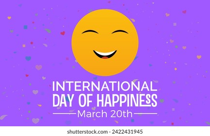 International Day of Happiness Observed every year of March 20th, Positive Face Vector banner, flyer, poster and social medial template design.