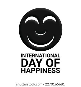 International Day Of Happiness. Vector illustration of a black smiling emoticon isolated on white background.